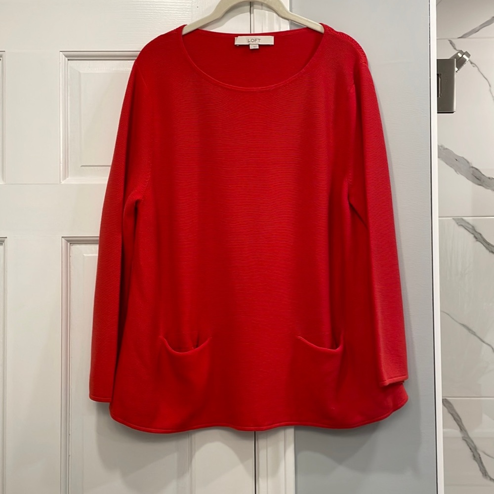 LOFT Red Knit Top with Pockets